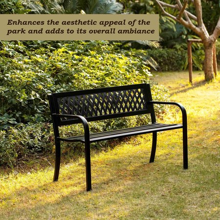 Gardenised Gardenised Outdoor Steel 47 Park Bench for Yard, Patio, Garden and Deck, Black Weather Resistant Porch Bench, Park Seating QI003334L